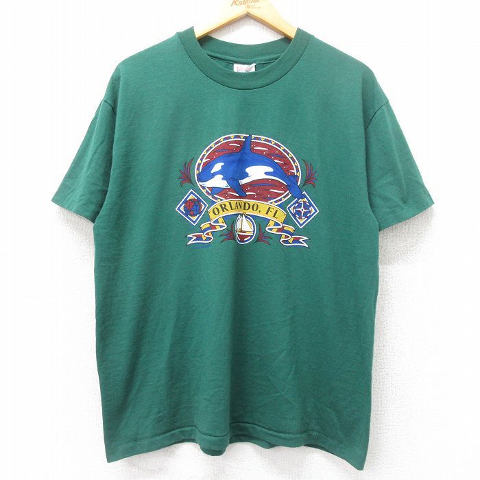 XL/古着 ヘインズ 半袖 ビンテージ Tシャツ メンズ 90s シャチ クルーネック 緑 グリーン spe 25aug27 