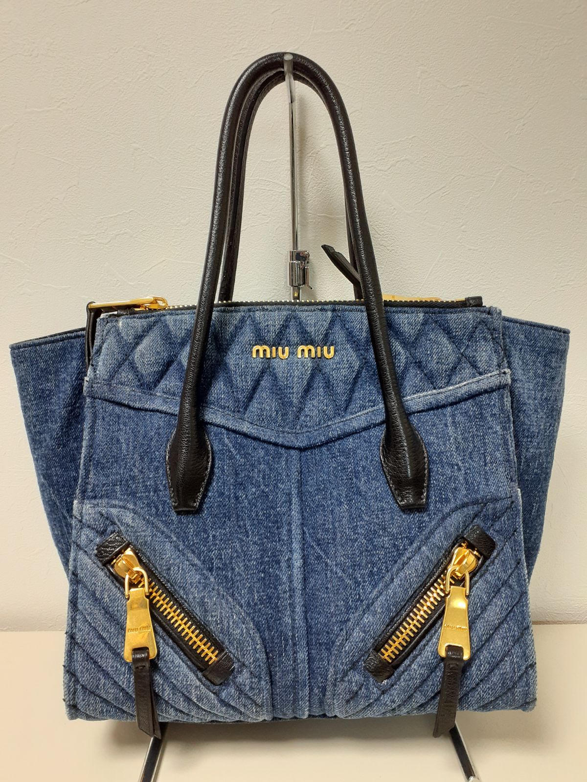 MIUMIU RN1032 デニム バイカー2wayバッグ ショルダー トート ミュウ