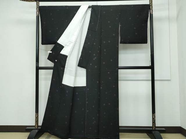 平和屋着物▽小紋 単衣 矢羽舞桜文 黒地 洗える着物 CAAV3193ut