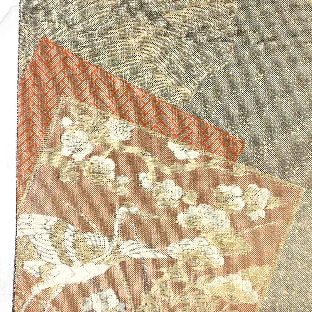 袋帯 幅31cm 長さ435cm レディース 花柄 秋冬春用 正絹 シルク ゴールド リメイク リユース リサイクル 呉服のきくや