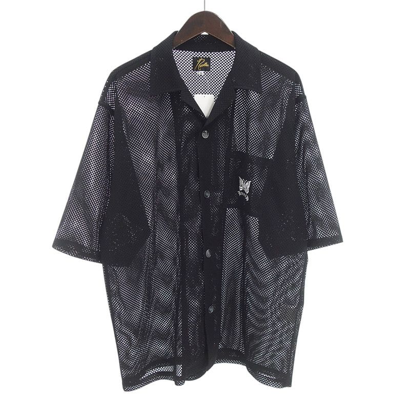 ニードルズ|NEEDLES Breath Cabana Shirt ロゴ 刺繍 メッシュ 半袖 シャツ ブラック サイズ メンズXL