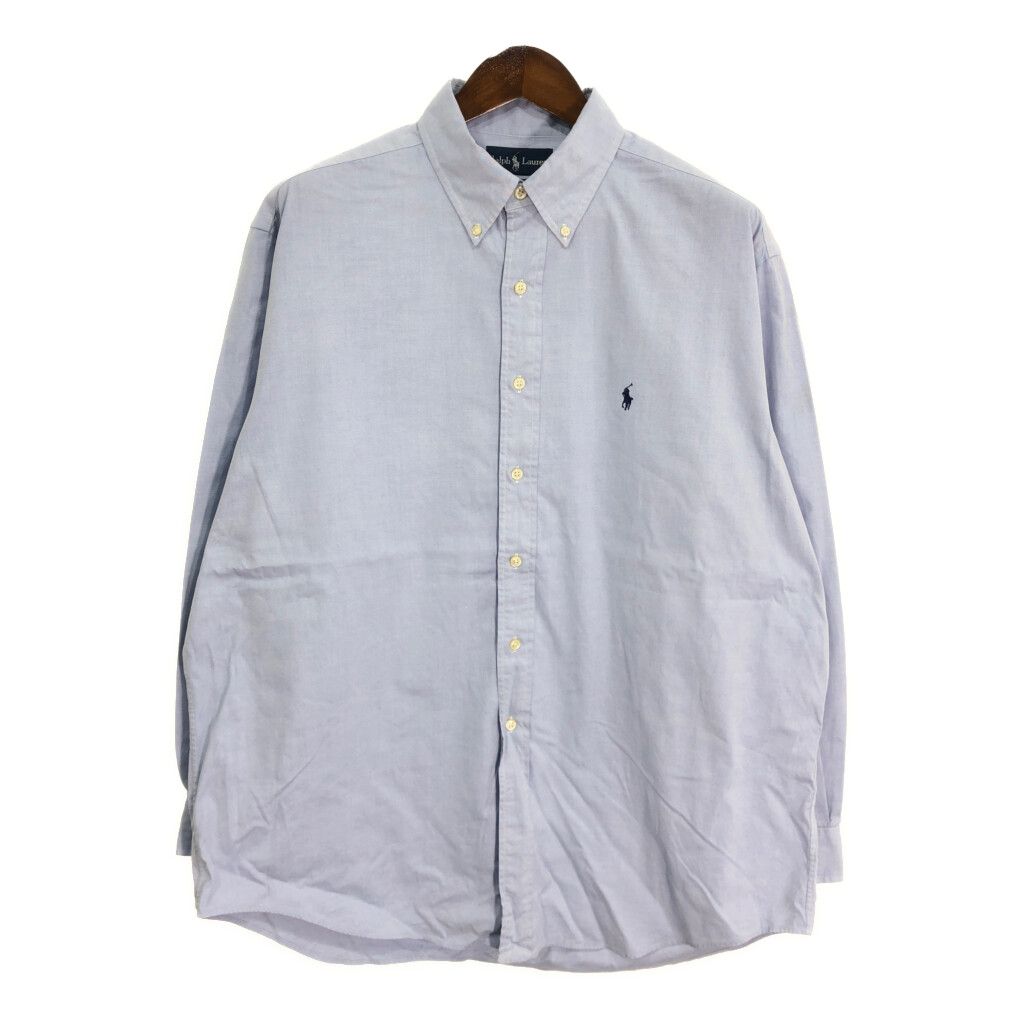90年代 RALPH LAUREN ラルフローレン ボタンダウン 長袖シャツ 大きいサイズ ブルー (メンズ 17) 中古 古着 R2608