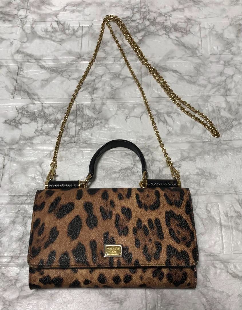 ドルチェ&ガッバーナ 美品 ヒョウ柄 お財布バッグ 2way ブラウン系 