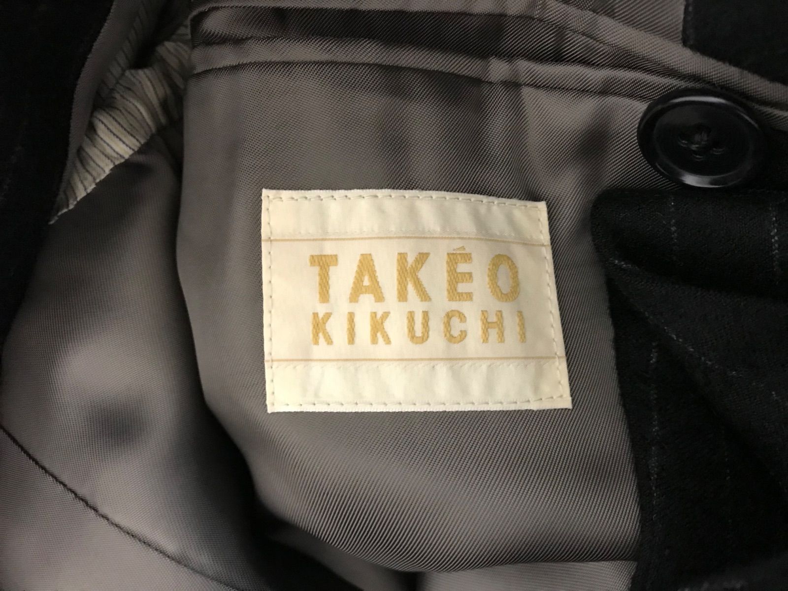 本物タケオキクチTAKEOKIKUCHIウールストライプ柄セットアップスーツダブルテーラードジャケットスラックスパンツ長袖サーフアメカジスケーターストリートミリタリービジネススーツパーティーモードドレスゴルフメンズ黒ブラック3