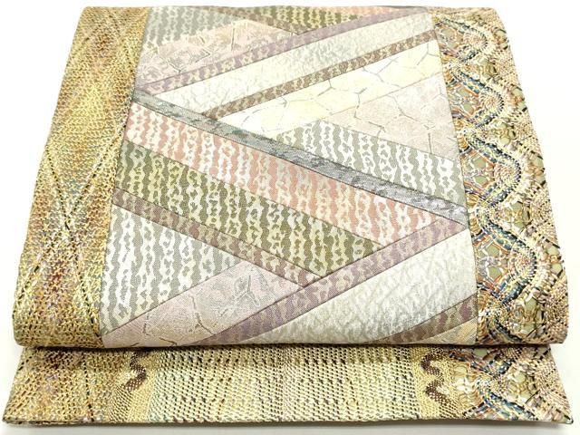 平和屋着物○両面 両方向 全通柄袋帯 霞横段文 金銀糸