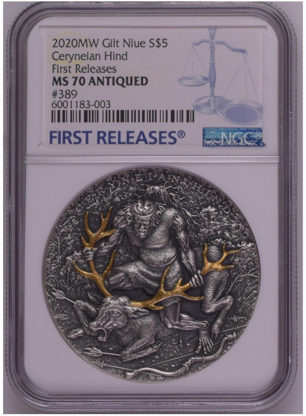 NGC MS70 FR Niue 2020 Twelve Labours of Hercules Ceryneian Hind 2oz Silver Coin