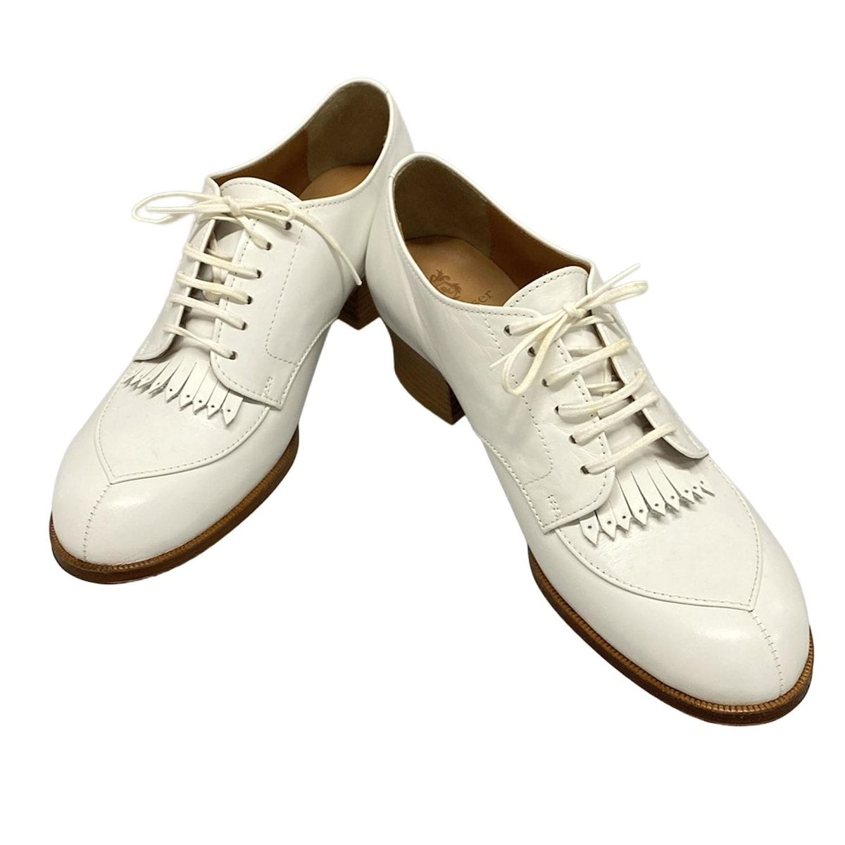 chausser ショセ シューズ 24 レディース - 白 フリンジ レザー