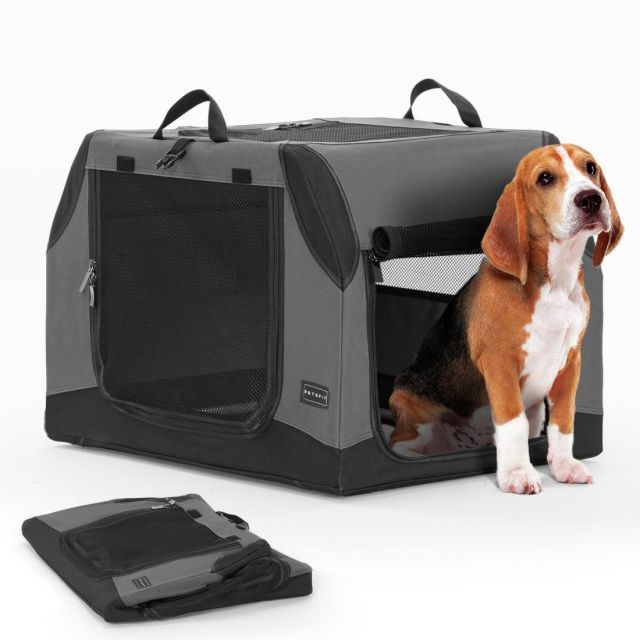 Petsfit ソフトクレート ペットケージ 斜面の設計 車に大活躍 犬用クレート 中型ペット 折り畳み ペットハウス 猫犬兼用 組み立て簡単 カバーが取り外し ハンドル付き ポケット付き 持ち運び 3つの出し入れ口 通気 しっかり アウトドア 急に