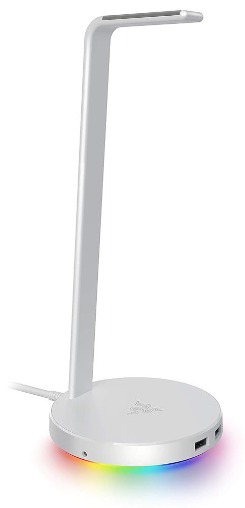 Razer Base Station V2 Chroma Mercury White ヘッドホンスタンド 滑り止めベース付き USBハブ 2ポート RGB対応 日本正規代理店保証品 RC21-01510300-R3M1