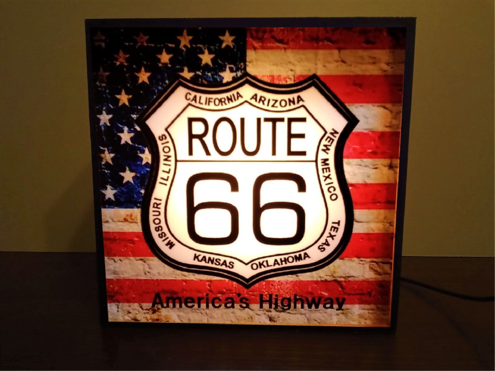アメリカン ルート66 アメ車 星条旗 サイン 置物 LED2way電光看板