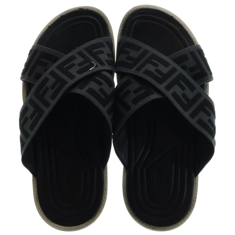 FENDI フェンディ サンダル ストラップ ロゴ ブラック FENDI (フェンディ) FF Logo Cross Slider Slippers FFロゴ