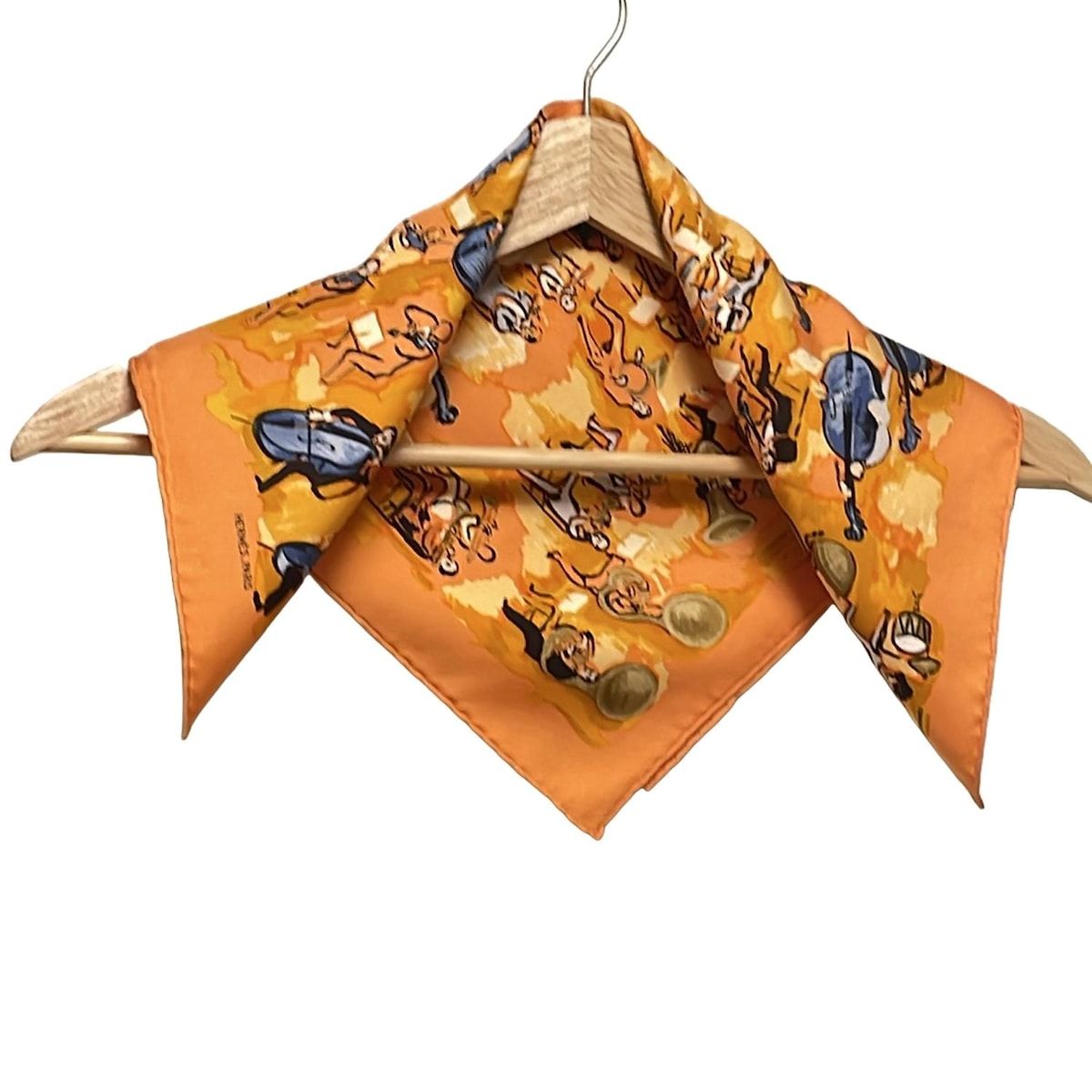 HERMES(エルメス) スカーフ美品 プチカレ オレンジ×ブルー×マルチ  