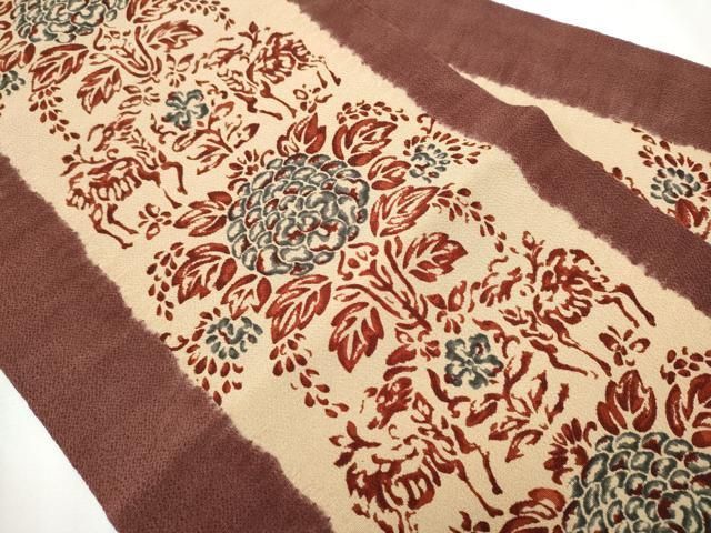 平和屋着物○摺型友禅 京都 多ち花 九寸名古屋帯 型染め 動物花文 鬼