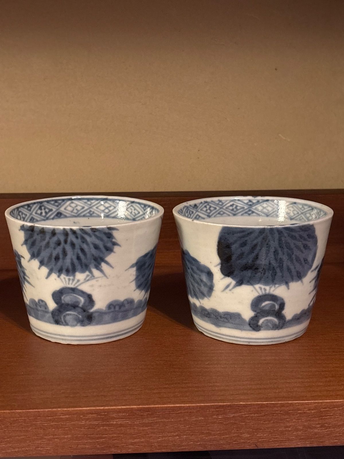 古伊万里 竹笹文 蕎麦猪口江戸後期 ニ客組 江戸中期染付