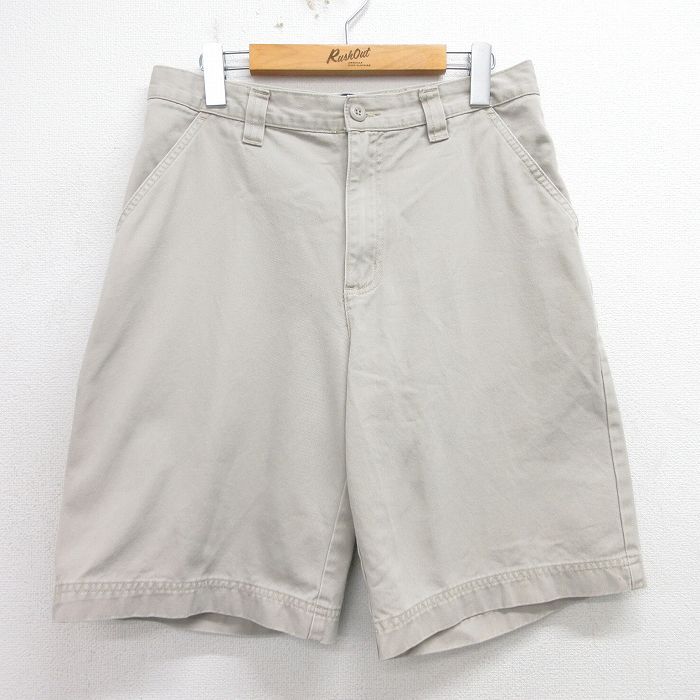 W32/古着 ショート パンツ ショーツ メンズ コットン 薄ベージュ カーキ 24apr12 中古 ボトムス 短パン ショーパン ハーフ