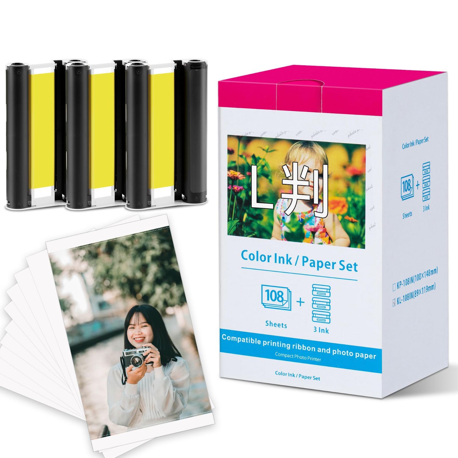 Size:L判 89mm x 119mm 108枚 L判 写真用紙 キャノン セルフィー用 KL