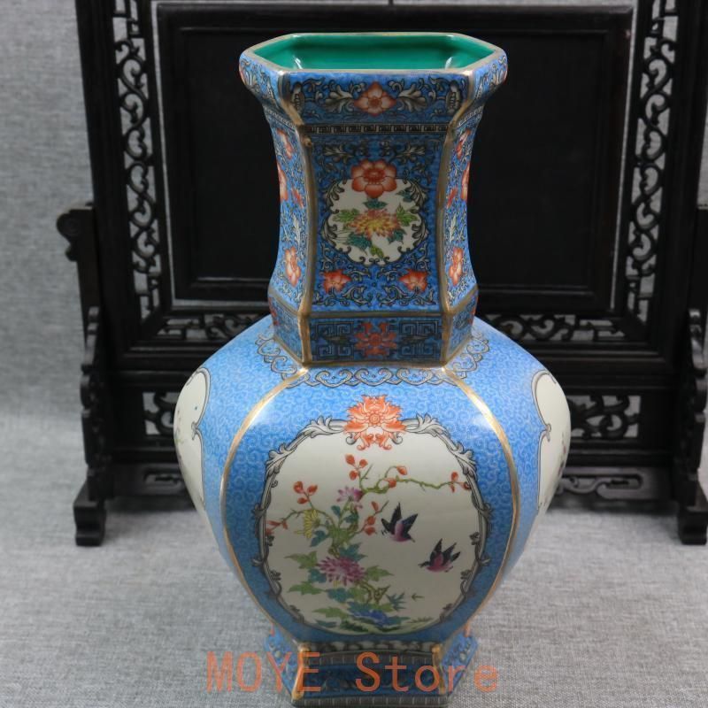 青花四方花鳥瓶 工芸品 陶磁器 装飾品 花瓶 美品 美術品 置物 陶芸 清乾隆磁器藍地琺瑯彩花鳥紋四方瓶 景徳鎮 陶磁器 装飾品 現代