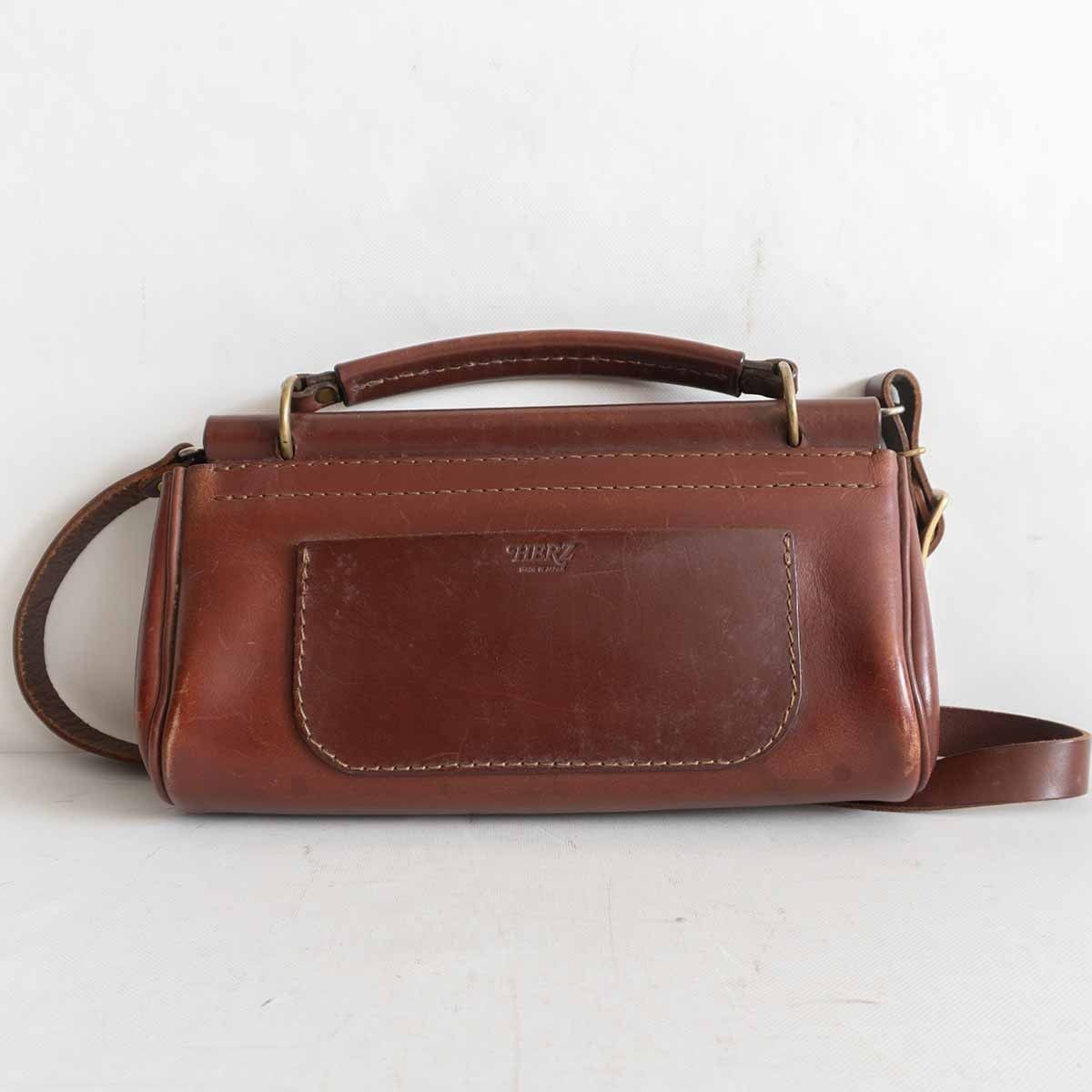 HERZ / 棒屋根/ショルダーバッグ/レザー/BRW HERZ 棒屋根鞄 ブラック レザー ショルダーバッグ デットスペースの