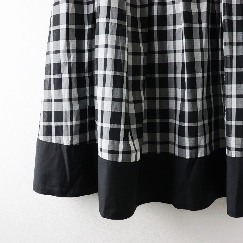 2025夏カタログ掲載品 エムズグレイシー M SGRACY シアーチェックフ ロングスカート 40 グレーブラック┃ 2400014598742 GULLKHAN_COM