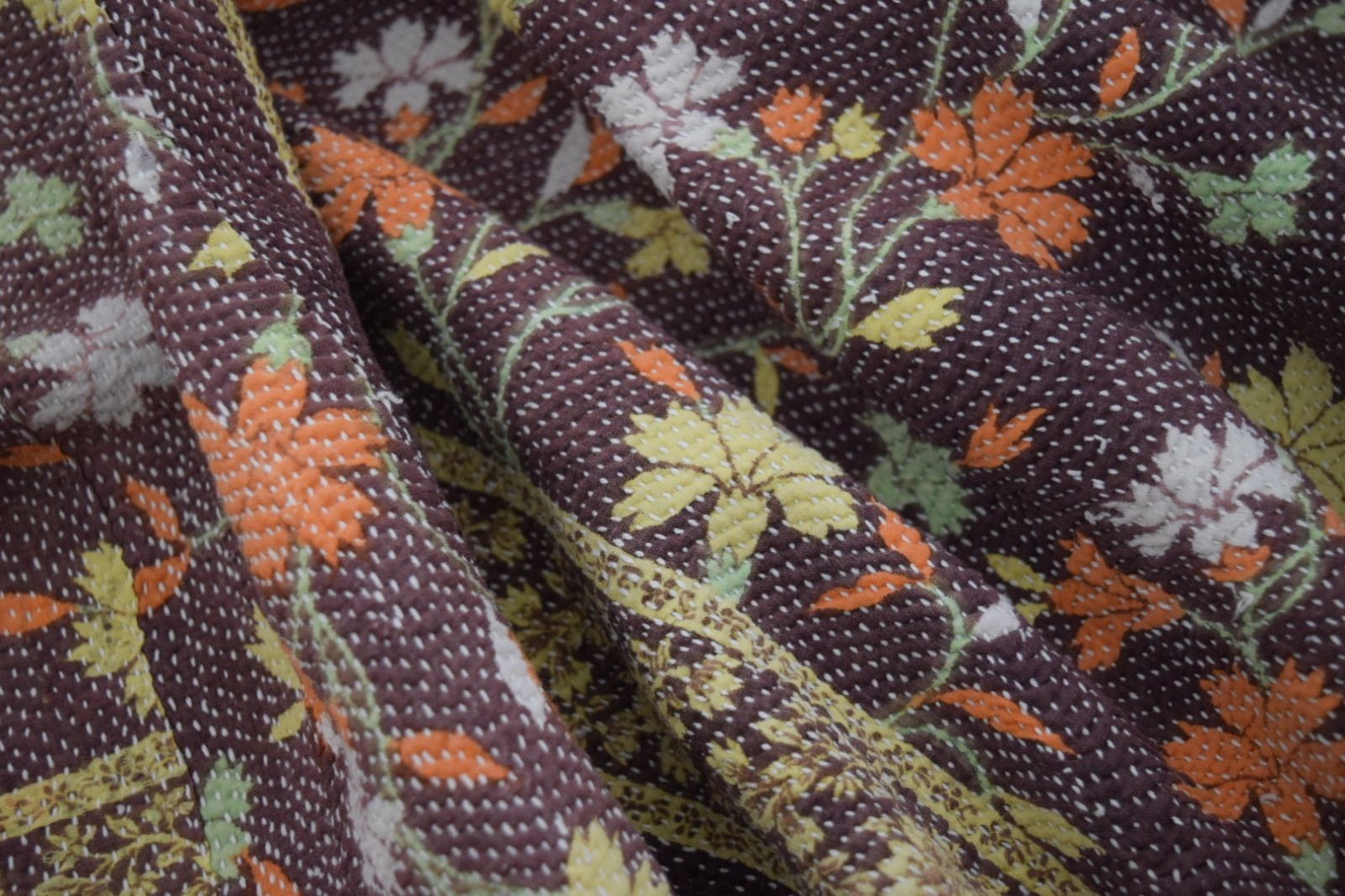 インド キルティングベスト 絣 ラリーキルト カンタ ブロックプリント