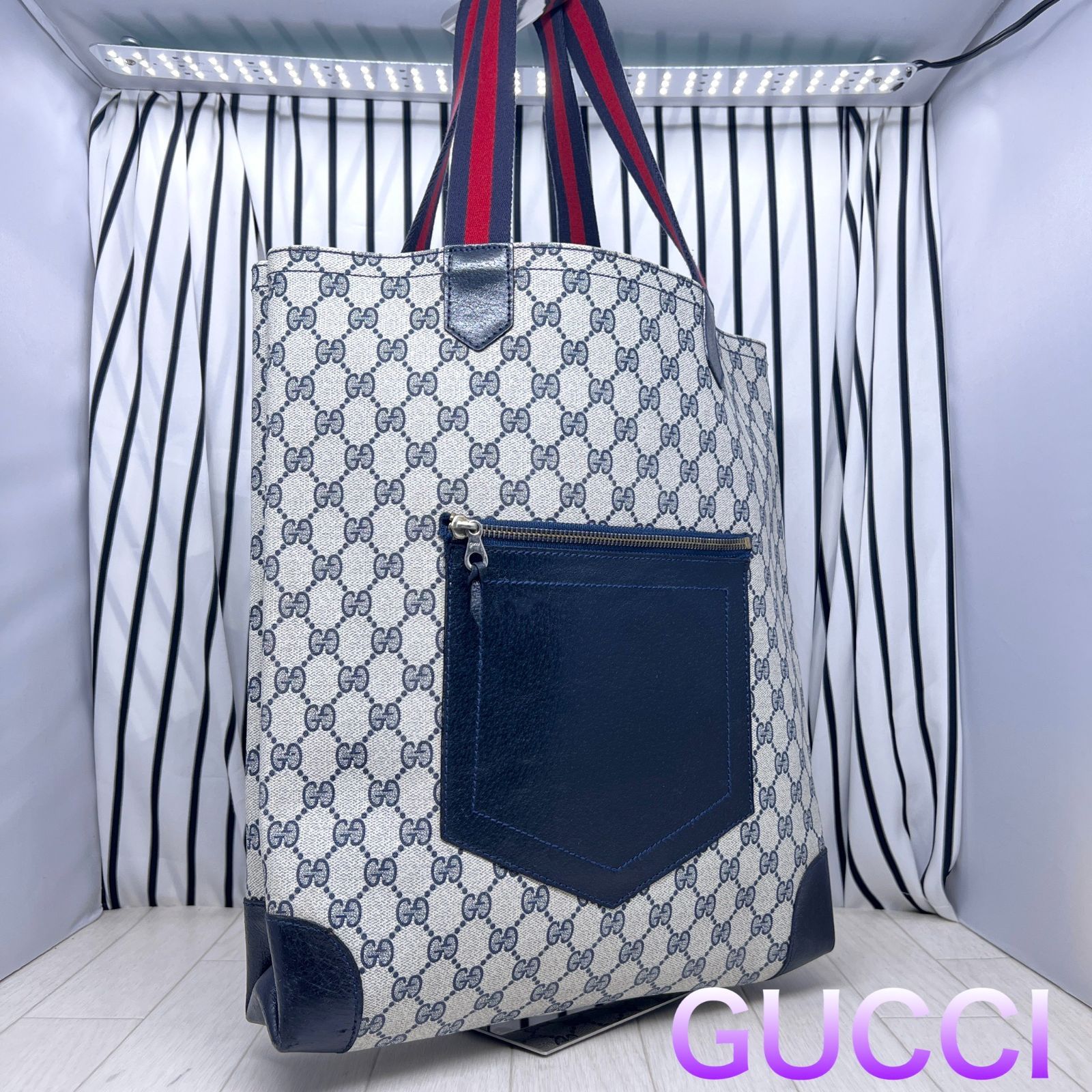 GUCCI オールドグッチ　トートバッグ A4収納可能　ネイビー GUCCI オールドグッチトートバッグ A4収納可能ネイビー