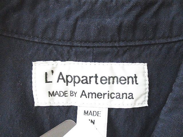 未使用品 Lisiere L'Appartement リジェール アパルトモン MADE BY Americana 長袖 シャツ ブラウス ONE 紺系 ネイビー 無地 ボタンダウン Lisiere L'Appartement リジェール アパルトモン MADE BY