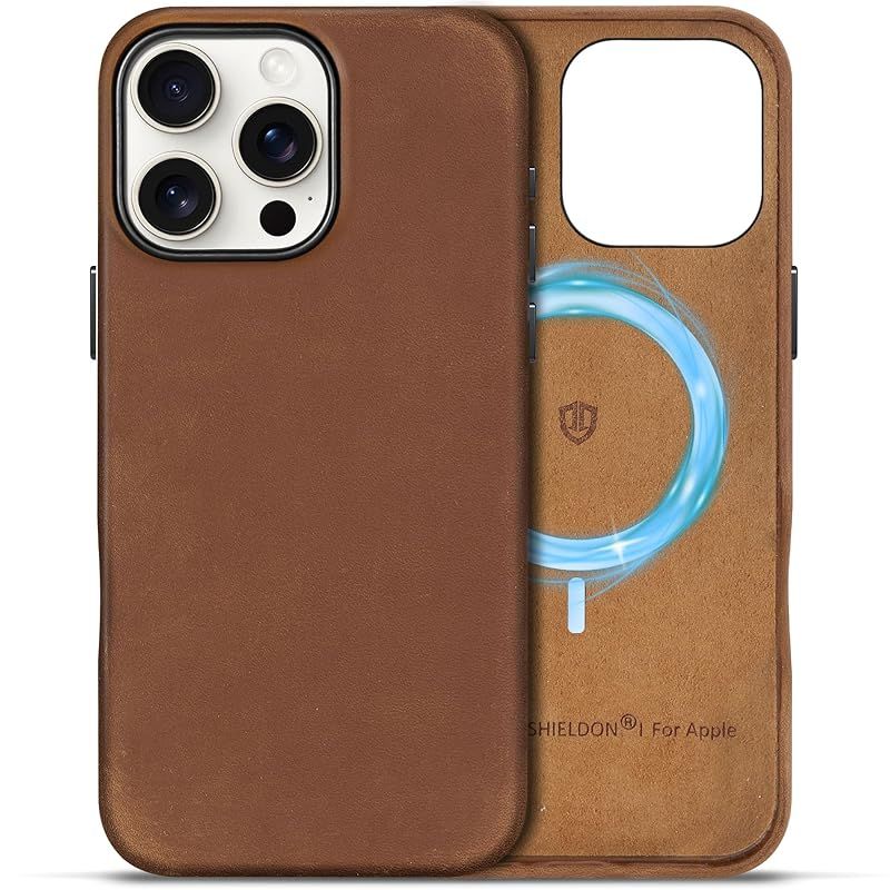SHIELDON iPhone16 Pro Max対応 ケース 本革ベーシックケース ワイヤレス充電対応 磁気充電可 背面保護 あいふぉん 16 ProMax 対応ケース クレイジーホースレザー スマホカバー 薄型 軽量 滑り止め 指