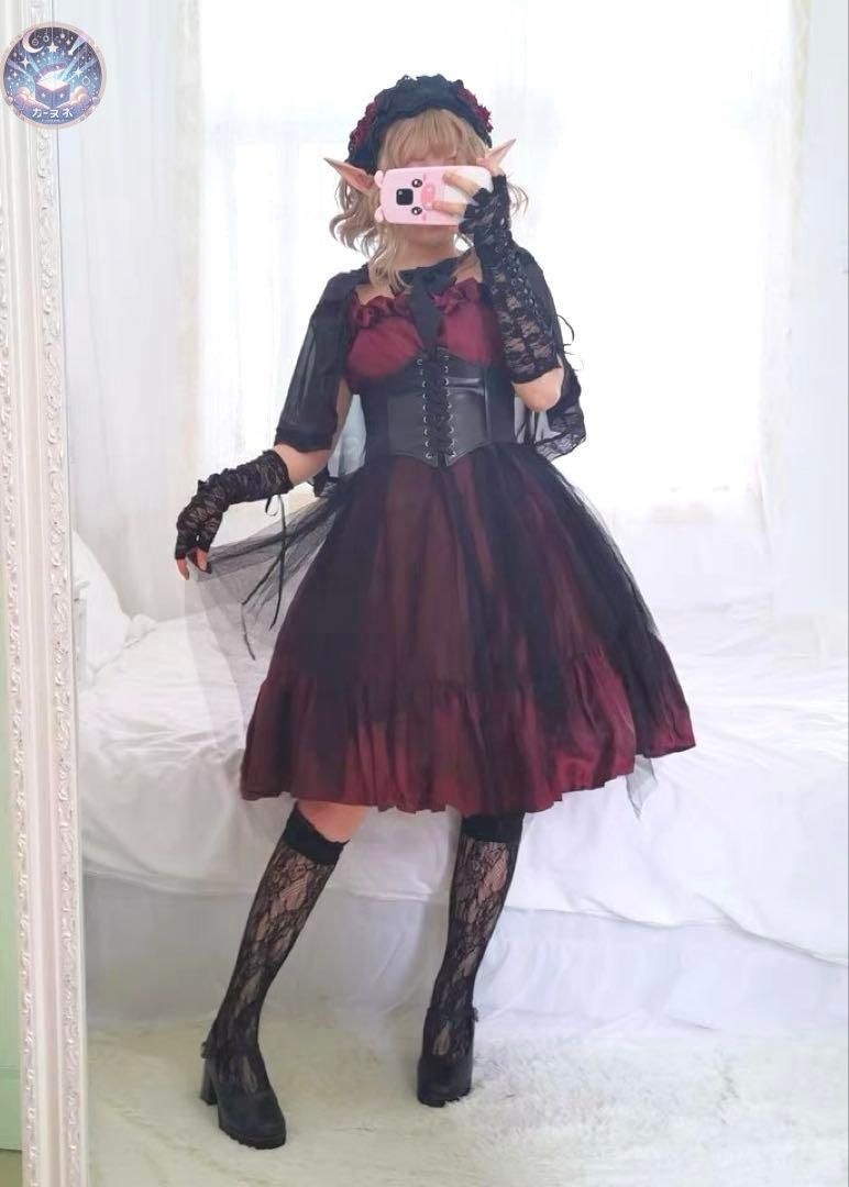 ♥ ゴスロリジャンパースカート レースの手袋や靴下付きでこれ一つでコーデが完成