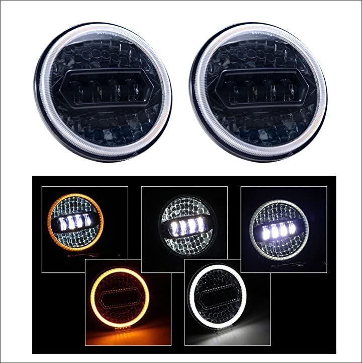 KURT ECP 2色切り替え クリスタル LED イカリング ヘッドライト 7インチ ランクル 40/60/70 ジムニー パジェロ JEEP ラングラー ロードスター トレノ ライフ ハイゼット 左右2個セット( Black)