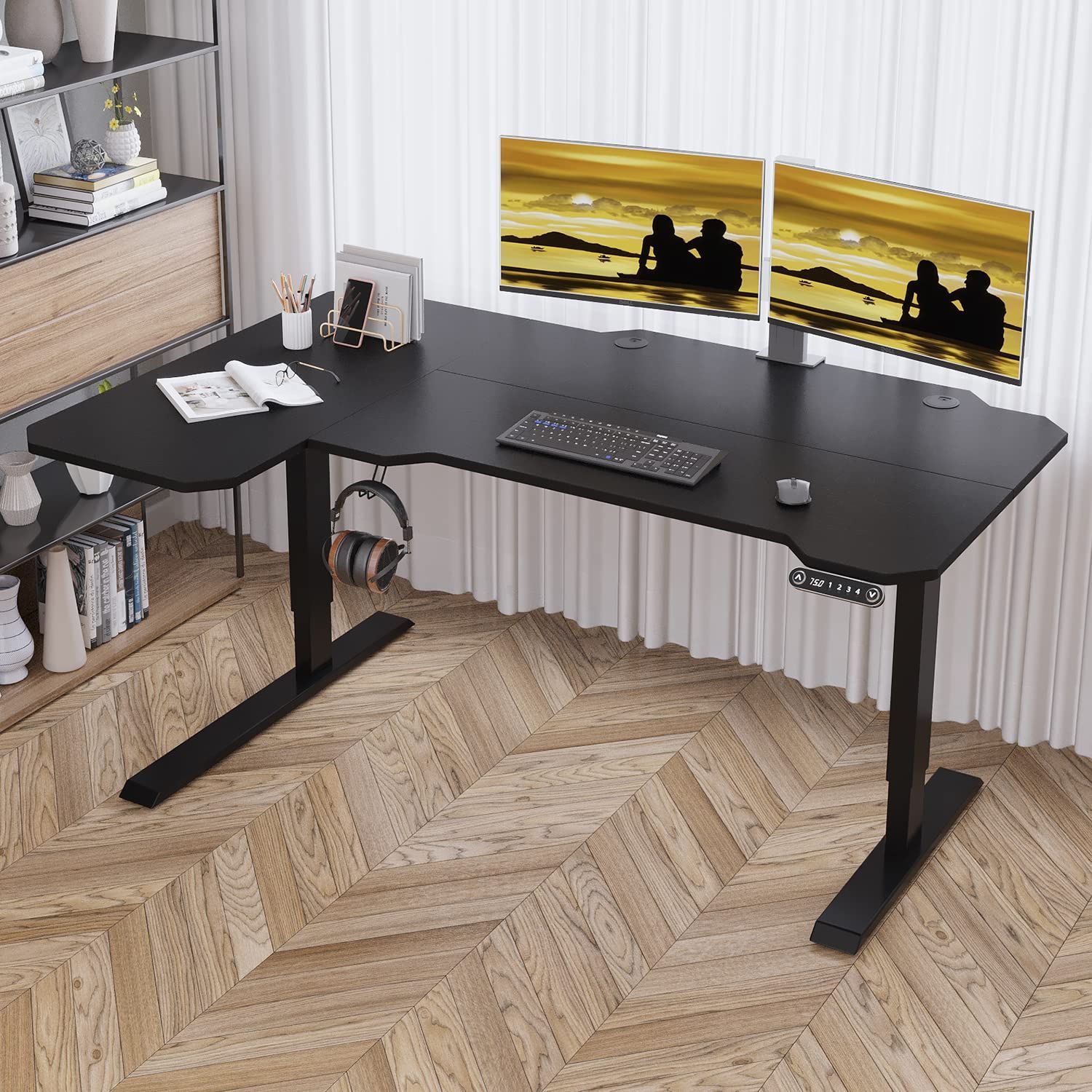 black 150*101CM) メモリー機能付き 高さ調節可能 71-117CM 高さ