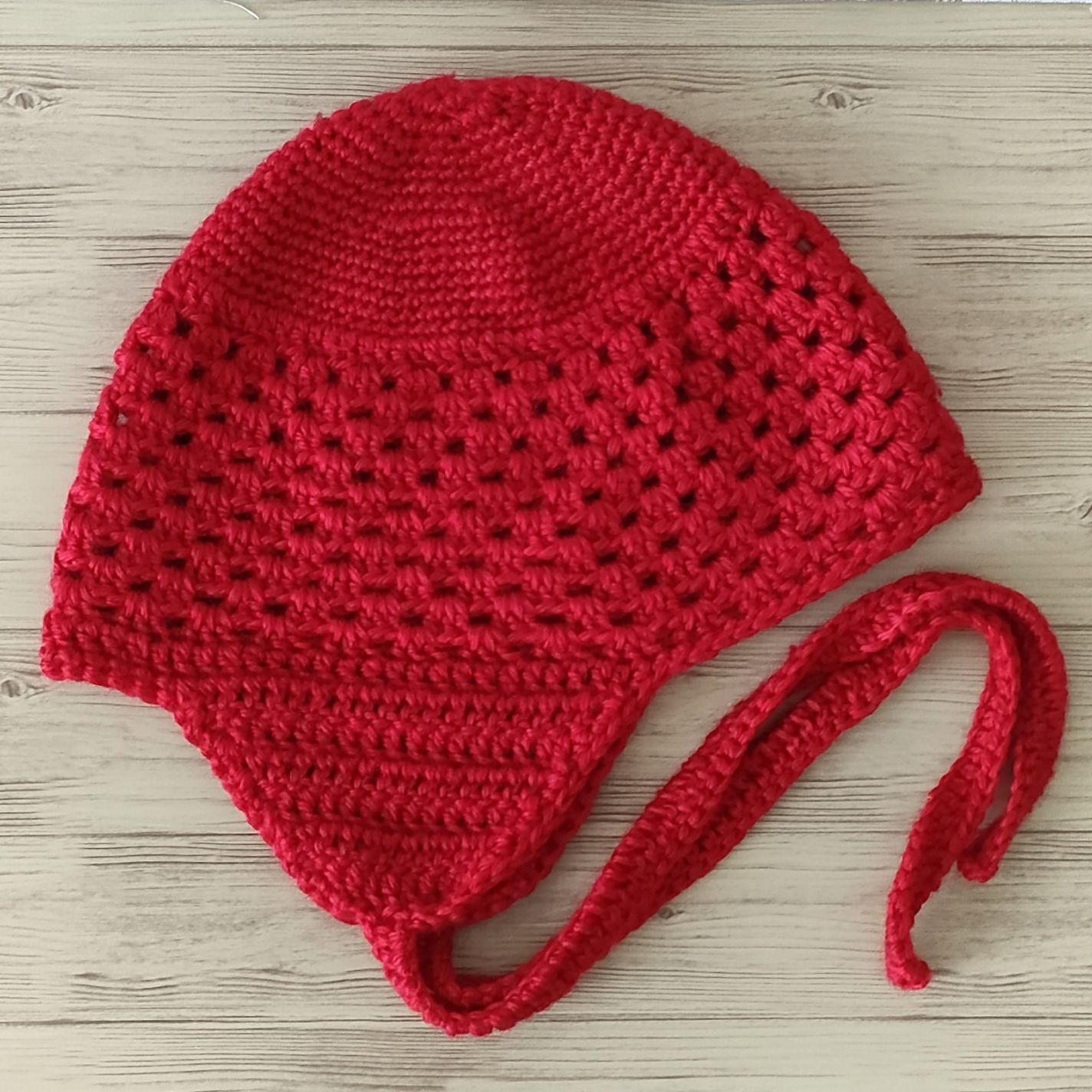 耳あて付きニット帽 フライトキャップ ひも付き帽子 ハンドメイド 