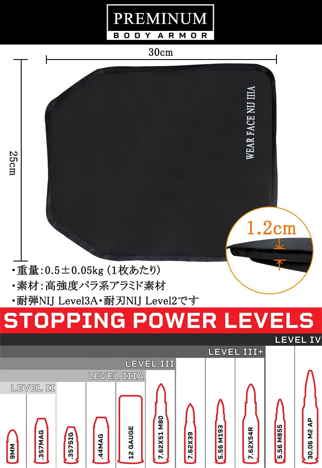 防弾プレート ソフトプレート 防弾 防刃 対刺 NIJ-IIIA 実物 防弾レベル3 A プレート mサイズ プレートキャリア サバゲー用 タクティカルベスト NJ 3 アーマー 30 x 25 1 cm