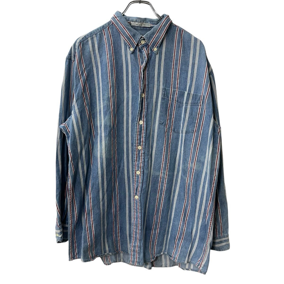 JOHN ASHFORD SPORT 長袖シャツ XL ブルー ジョンアッシュフォードスポーツ ストライプシャツ ボタンダウン 古着卸 アメリカ仕入 a708-5232