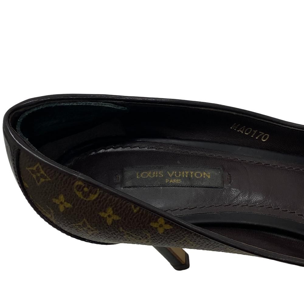 Louis Vuitton ヴィトン パンプス MA0170 Kimono Peep Toe Platform Pumps 牛革 オープントゥ ハイヒール レザーソール 美品ルイヴィトン オープントゥパンプス モノグラム MA0170 ブラウン