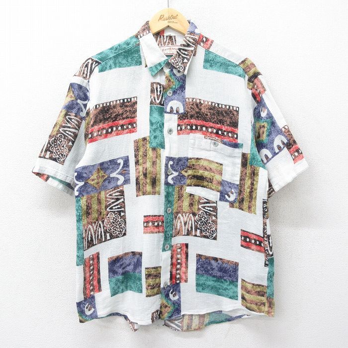 L/古着 半袖 シャツ メンズ 00s 総柄 白他 ホワイト 24jul02 中古 トップス