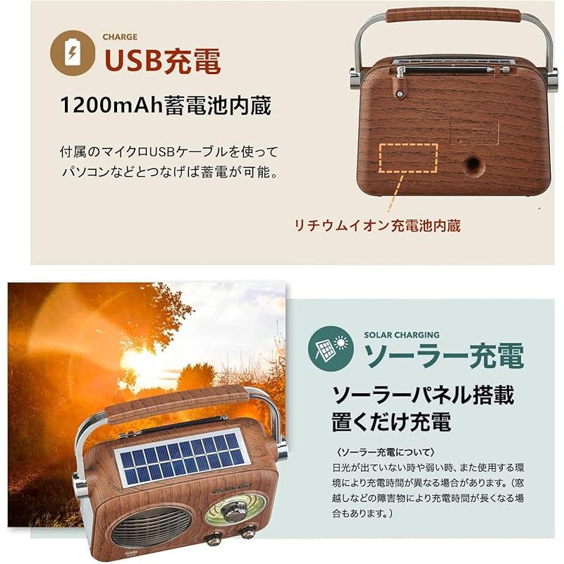 ポータブルラジオ FM/AM/SW/ワイドFM対応 高感度 ラジオ USB/SD