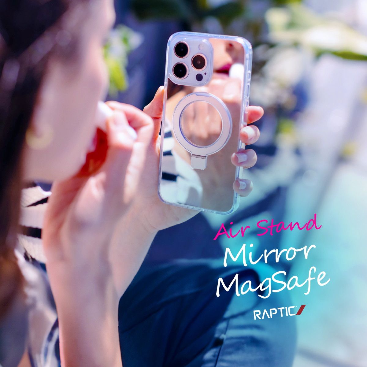 iPhone 16 ケース クリア マグセーフ 対応 耐衝撃 ストラップホール スタンド 付 スマホケース 背面 ミラー iPhone16 対応 RAPTIC Air Stand Mirror MagSafe