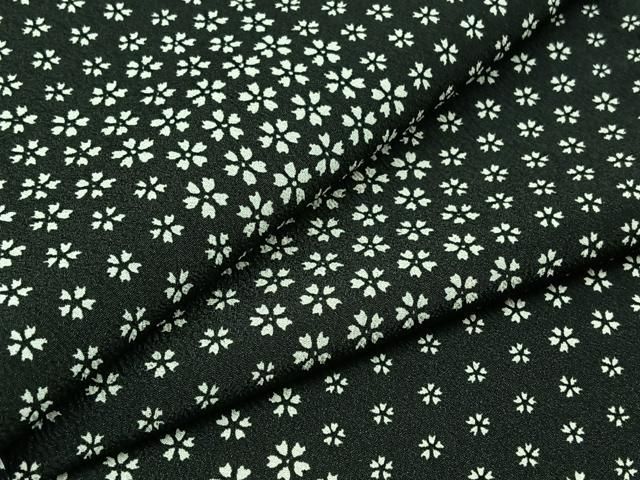 平和屋着物▽小紋 単衣 舞花文 黒地 洗える着物 AABC1716jh