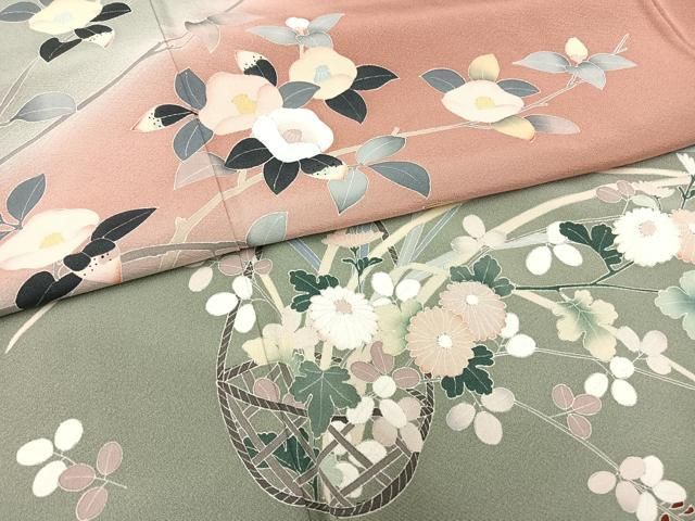 極上　訪問着　友禅　風景草花文　暈し染め　正絹　逸品 平和屋着物○訪問着 友禅 作家物 花篭 枝花 暈し染め 正絹 逸品