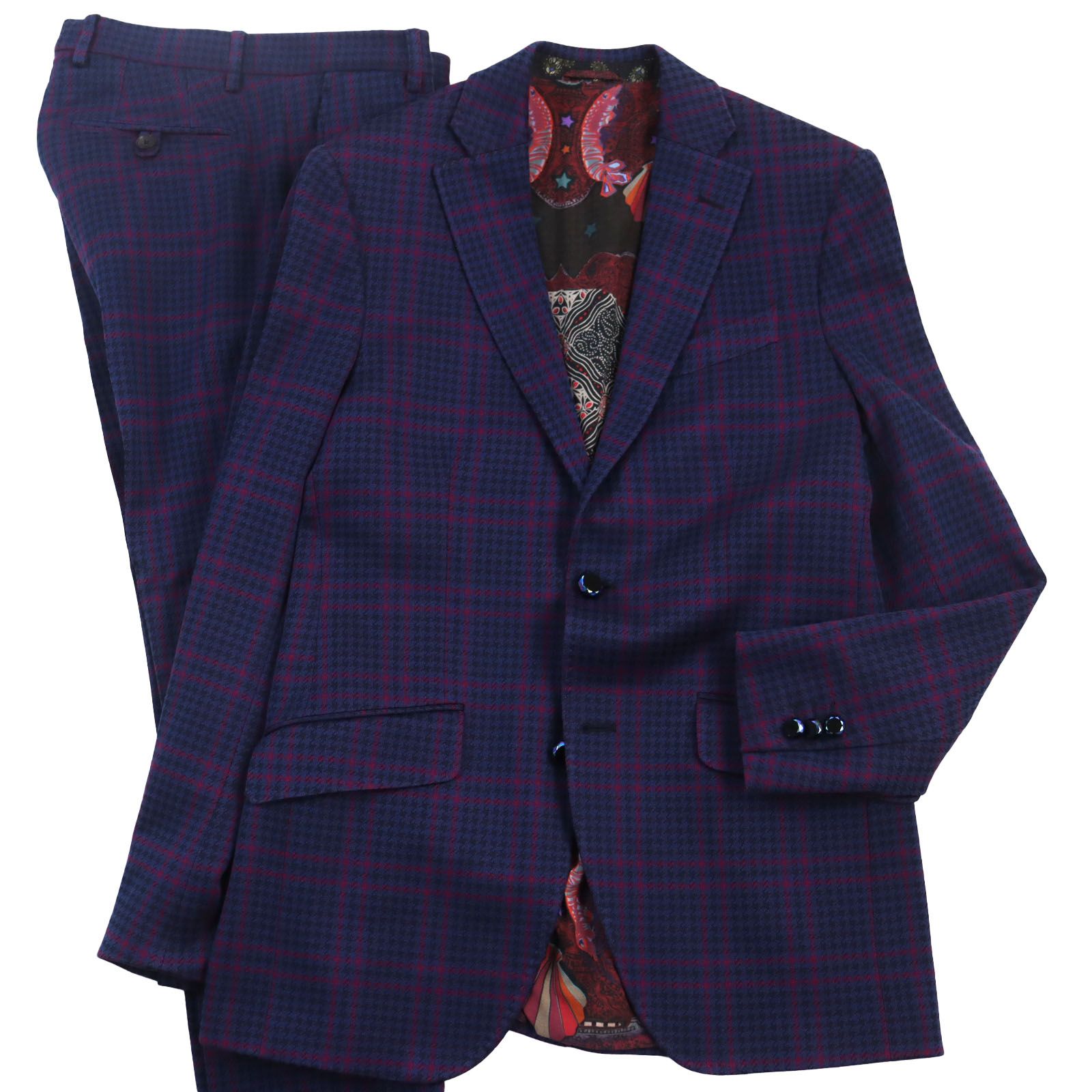 極美品○ETRO エトロ NUOVO JERSEY 千鳥格子・裏地総柄 デザインボタン 