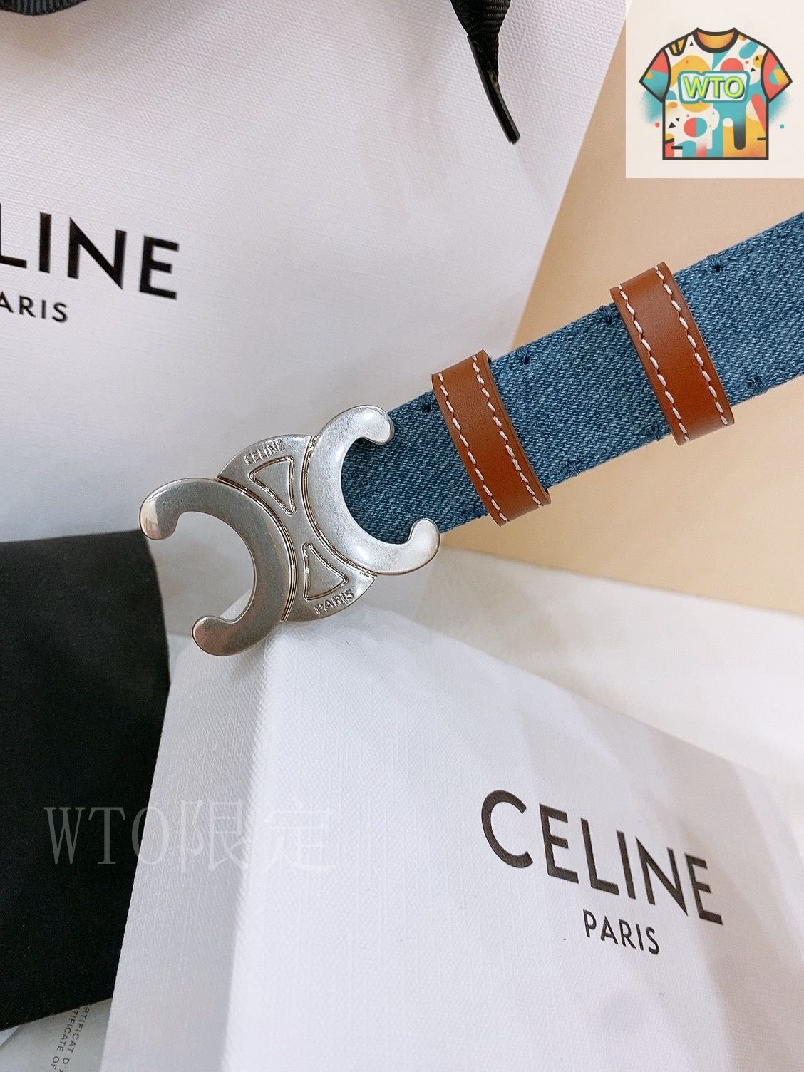 CELINE デニムベルト ロゴポーチ付き org.jpg