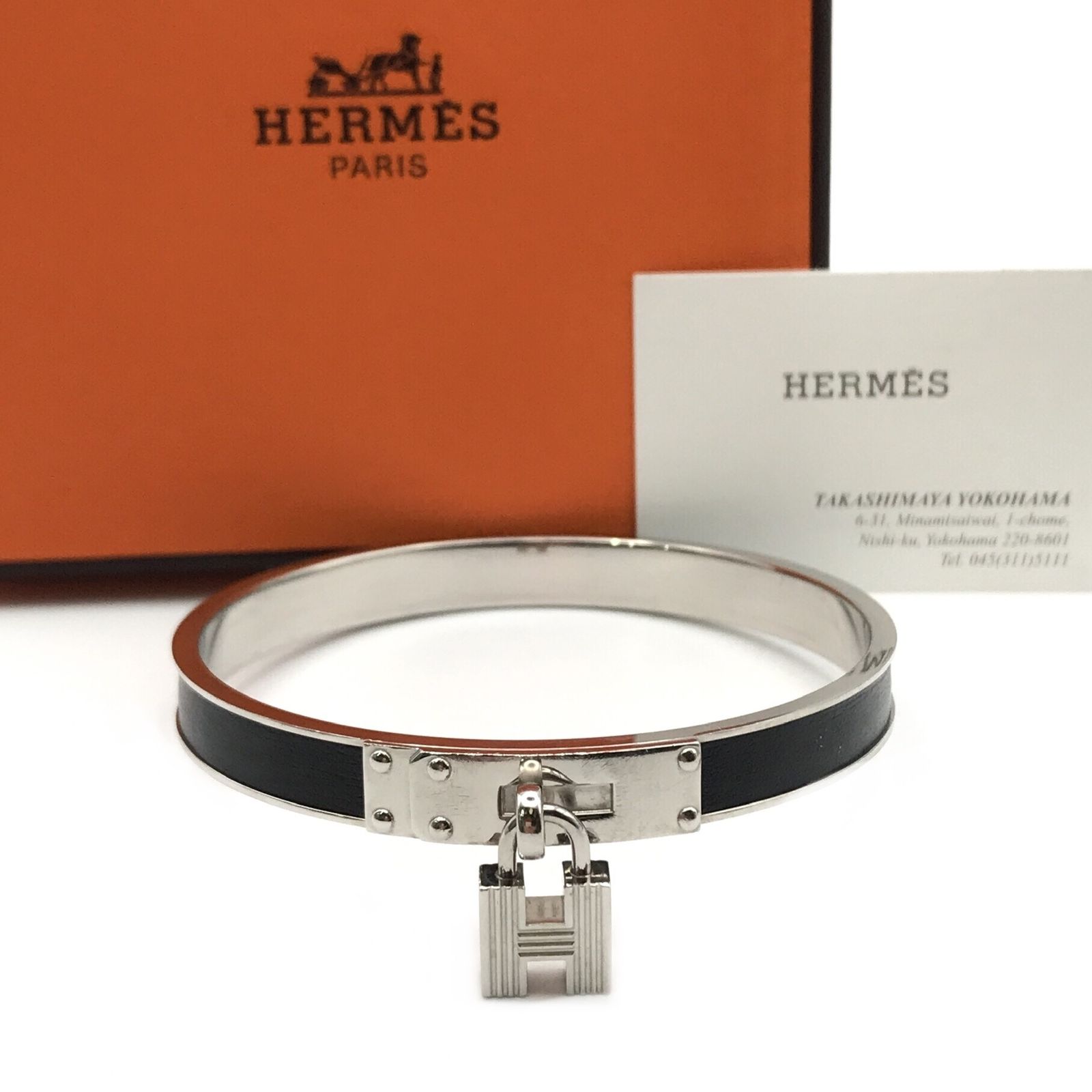 HERMES エルメス ケリー バングル レザー シルバー ブレスレット ...