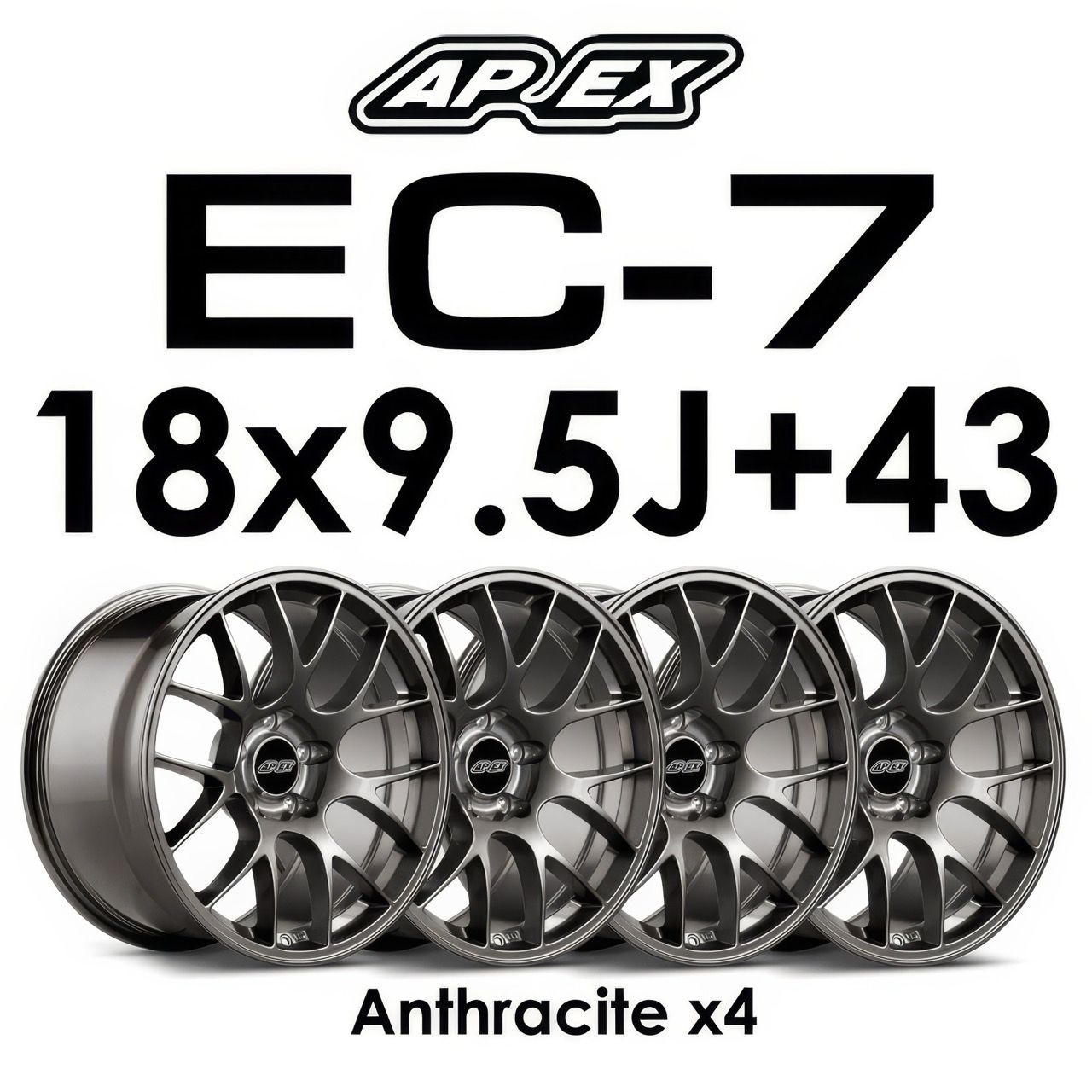 APEX EC-7 FRONT＆REAR 18inchx9.5J 43 5x120mm ハブリング付き HONDAシビックタイプR FK8 FL5 4本セットアンスラサイト