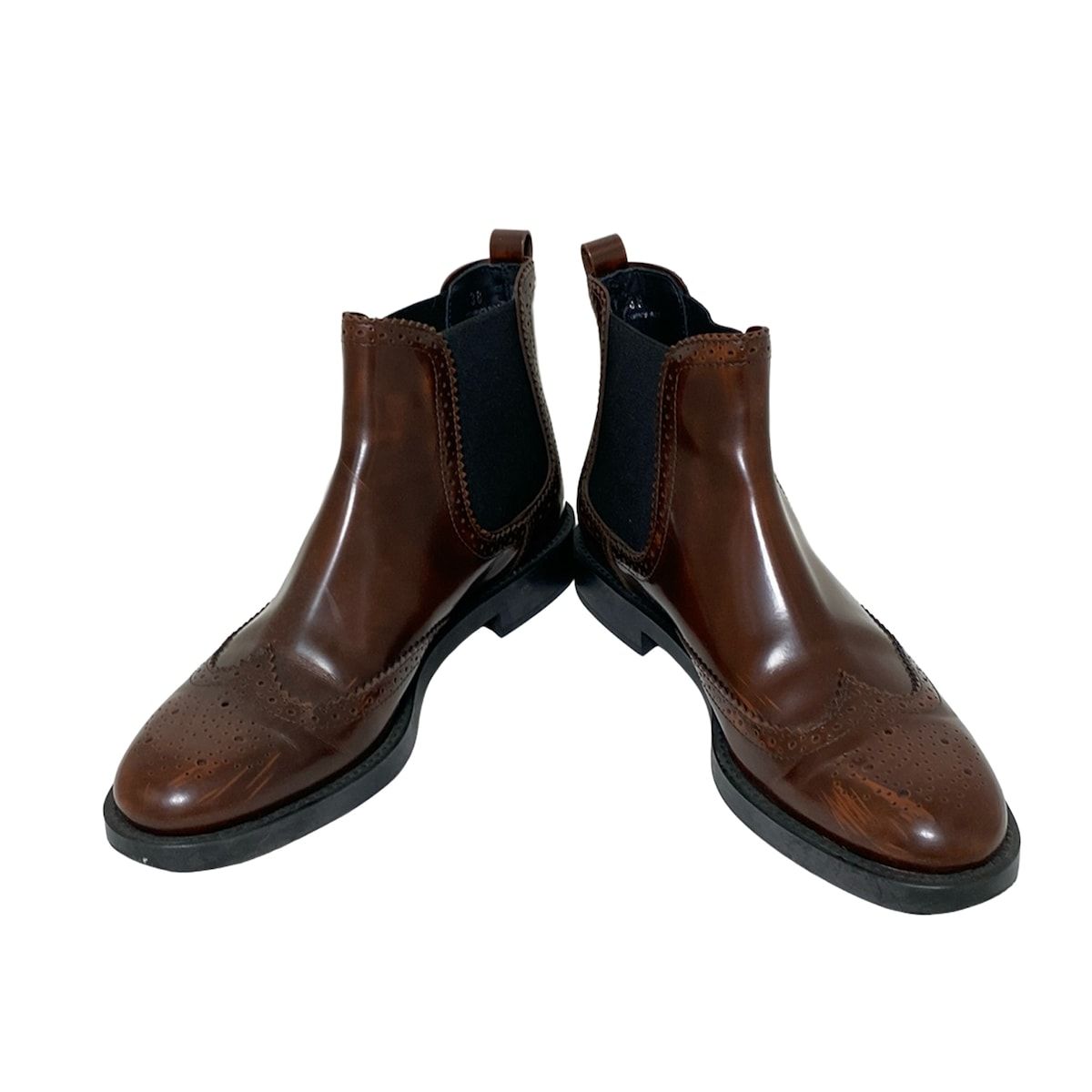 TOD S トッズ ショートブーツ 38 レディース - ダークブラウン サイドゴア ウィングチップ レザー