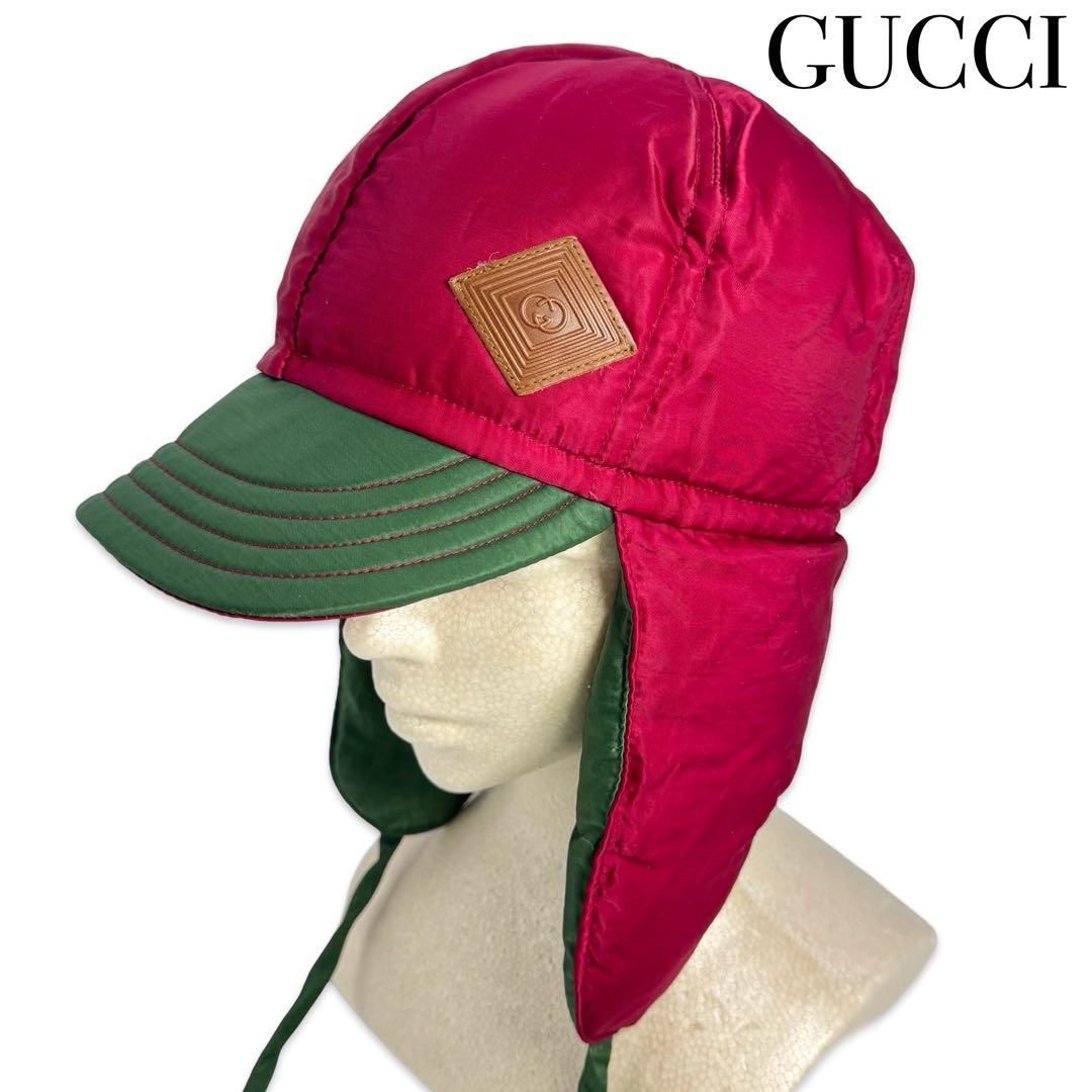 GUCCI グッチ オールドグッチ ヴィンテージ フライトキャップ 帽子 レッド グリーン メンズ レディース