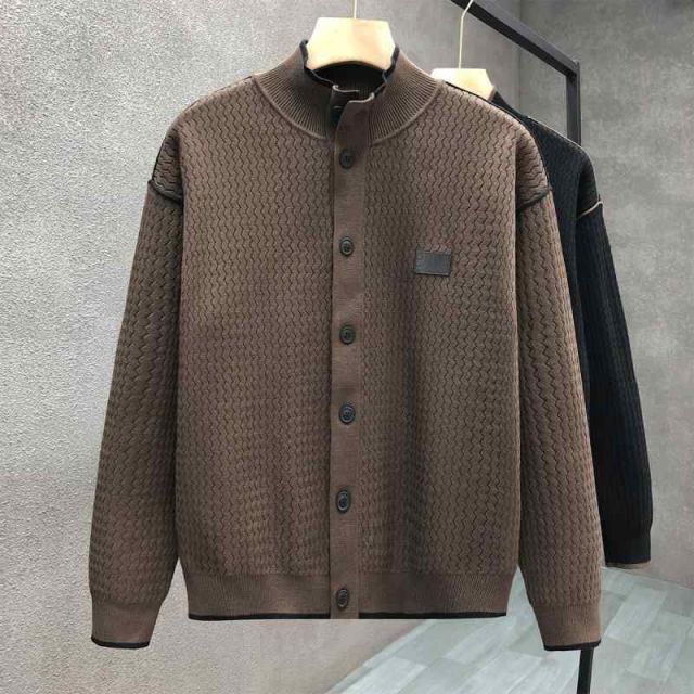 秋冬 コーデ メンズ 服 シンプル ファッション オシャレ 大人 かっこいい 大きいサイズ ストリート 紳士服 ブラウン ニット カーディガン ジャケット スタンドカラー トップス ハイエンド
