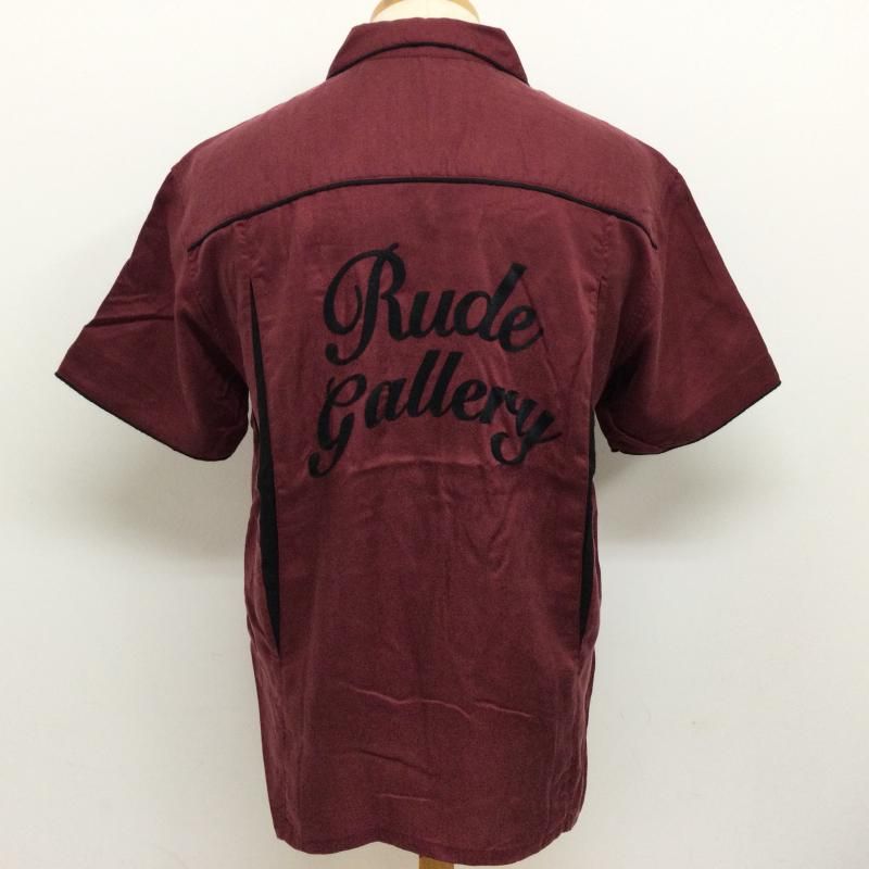 RUDE GALLERY ルードギャラリー シャツ、ブラウス 半袖 レーヨン100％ バックロゴ刺繍 ボーリングシャツ オープンカラー半袖シャツ