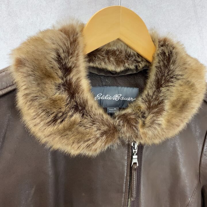 本日限定全品送料無料！ Eddie Bauer エディバウアー レザージャケット 53312382 羊革 ファージャケット ファー取り外し Ｌ程度 ブラウン レディース ファッション