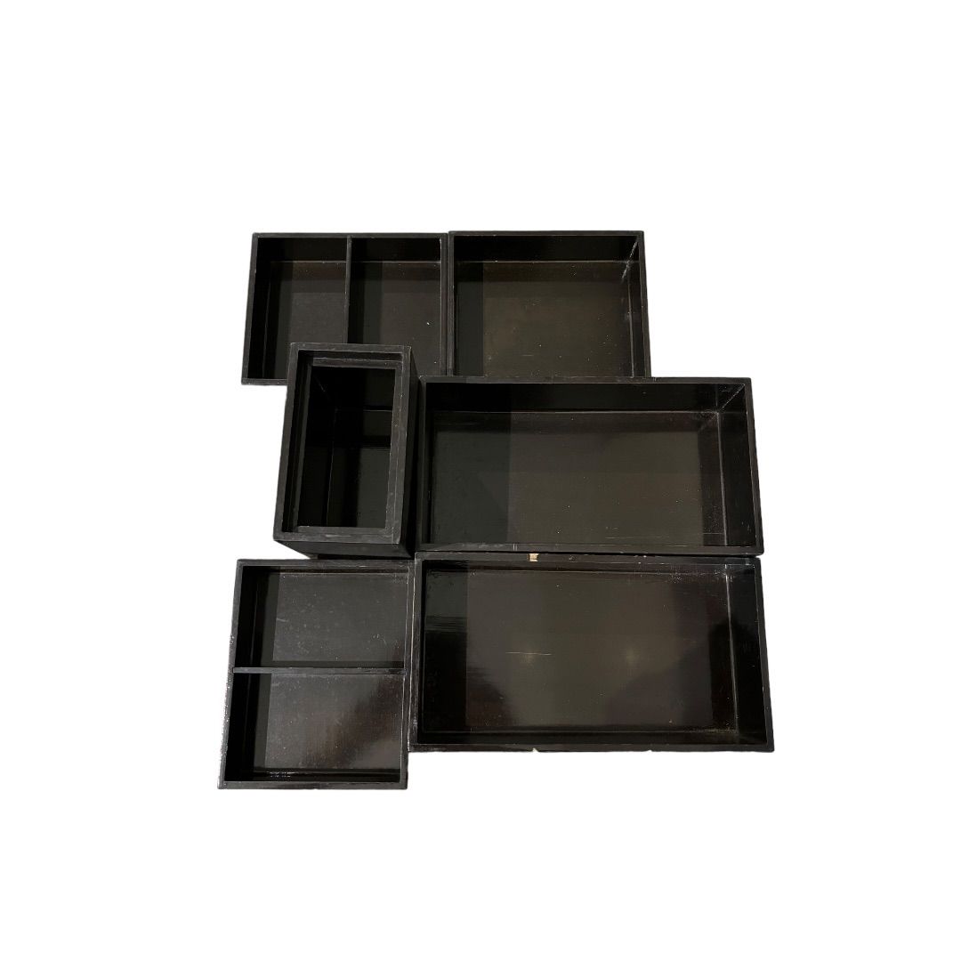 古家具 漆器 黒漆塗 小棚 小物入れ 和家具 6尺 5段 木製