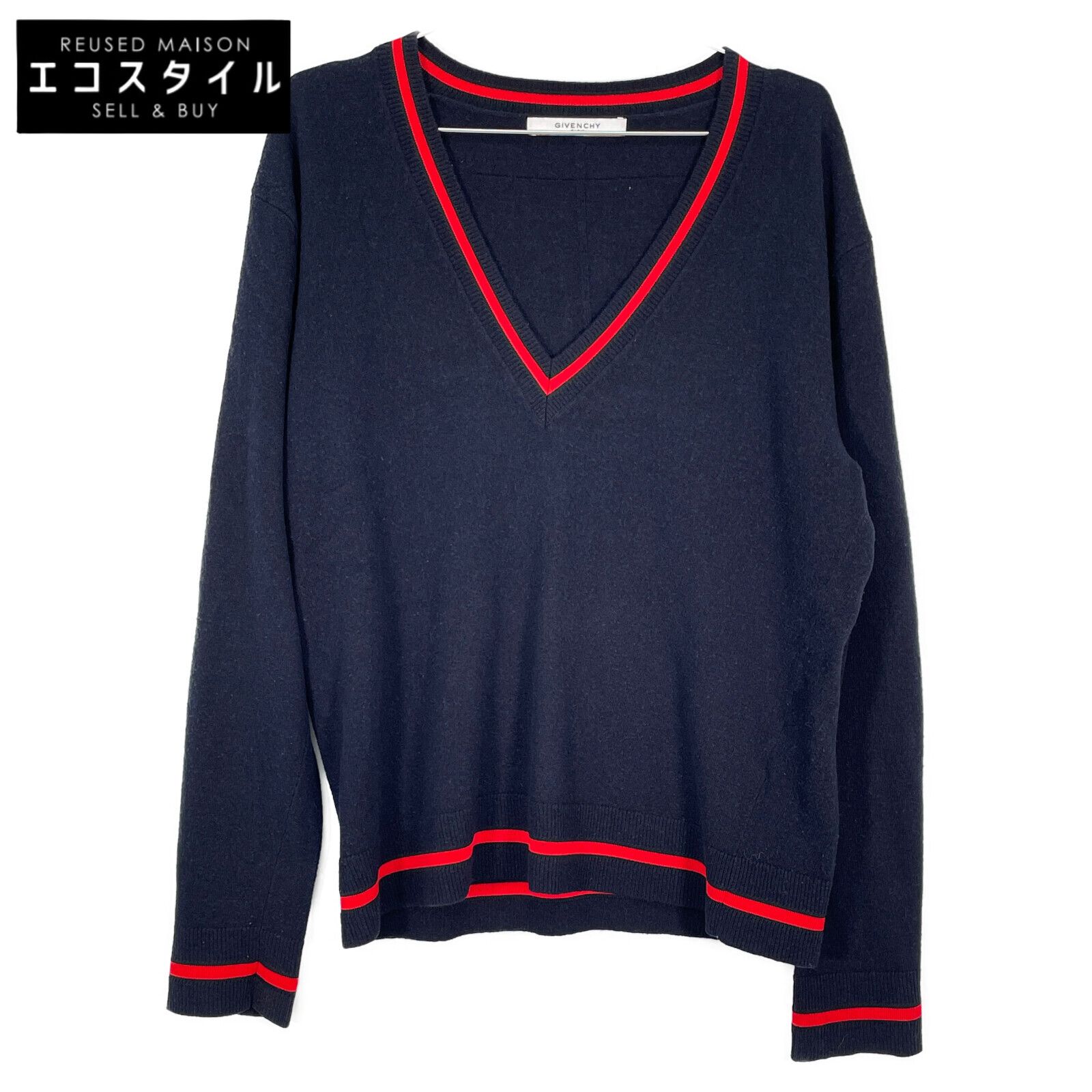 GIVENCHY ジバンシィ 17S 7504 503 ネイビー レッドライン Vネックチルデンニット XL